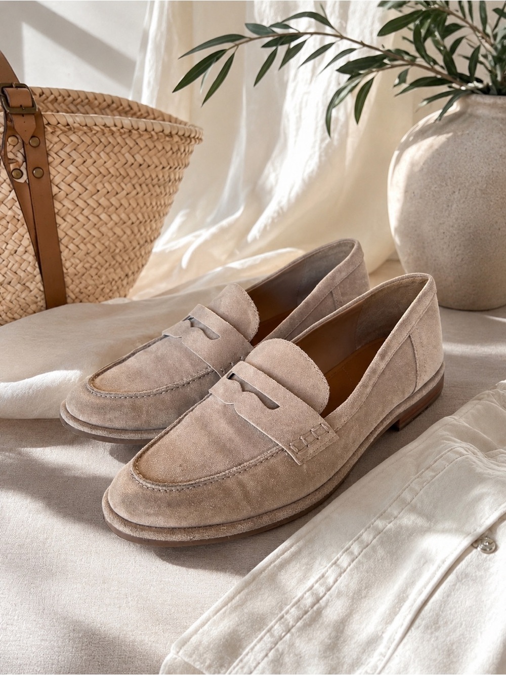 Sam Edelman Birch Suede Penny Loafers Beige Taupe Size 9